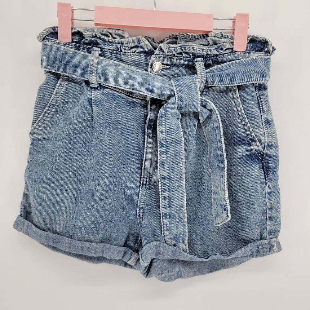 Wild Fable Womens Light Wash Denim Paperbag Waist Tie Belt Shorts Blue XS